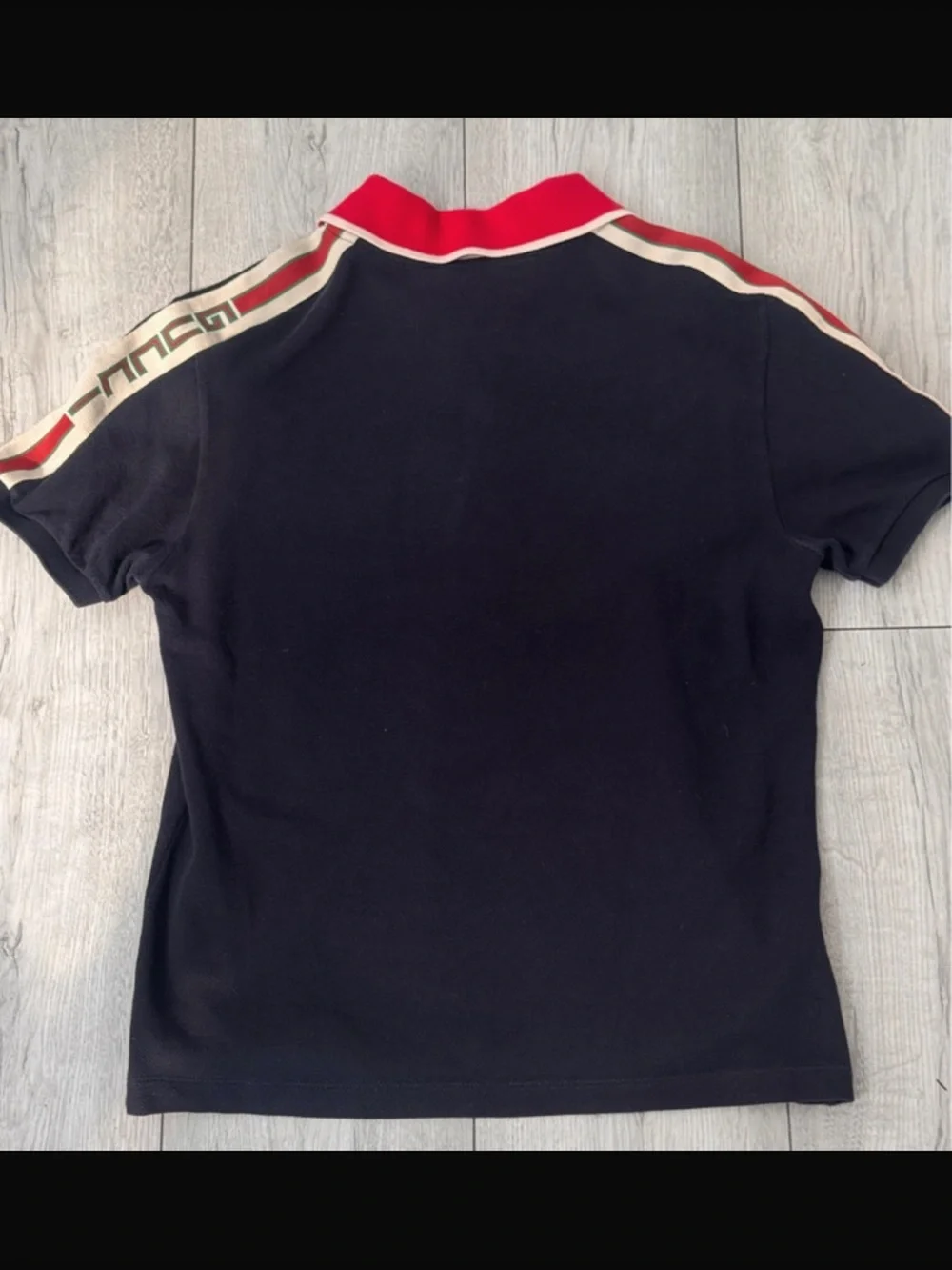 Gucci Black Polo with Red Contrast Collar and White Trim